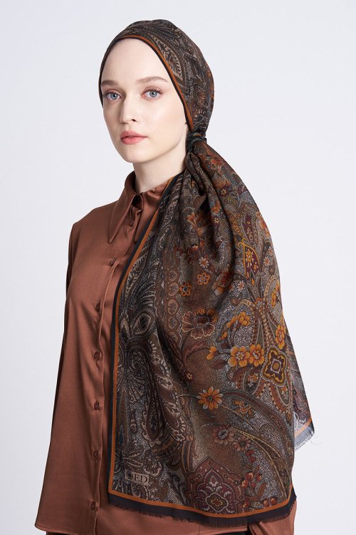 Yün İpek Seraph Şal - Kahverengi