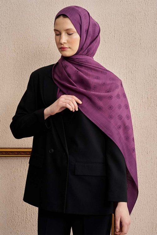 Çift Taraflı Logo Desen Şal - Mor
