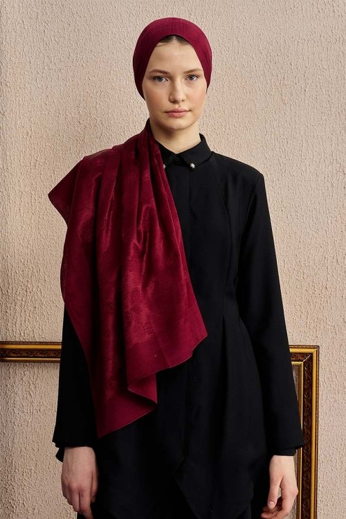 Double-Sided Logo Pattern Shawl - Burgundy