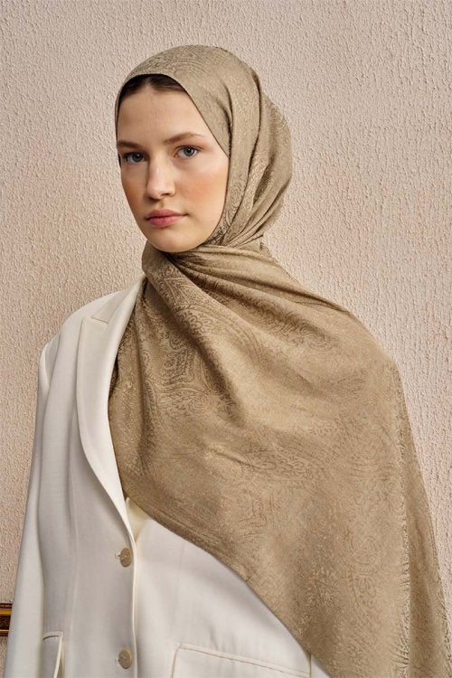 Double-Sided Ethnic Pattern Shawl - Dark Beige
