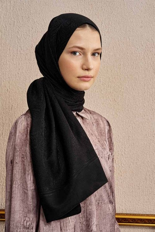 Double-Sided Ethnic Pattern Shawl - Black