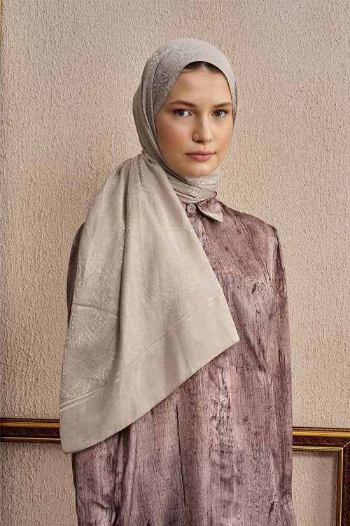 Çift Taraflı Etnik Desen Şal - Vizon