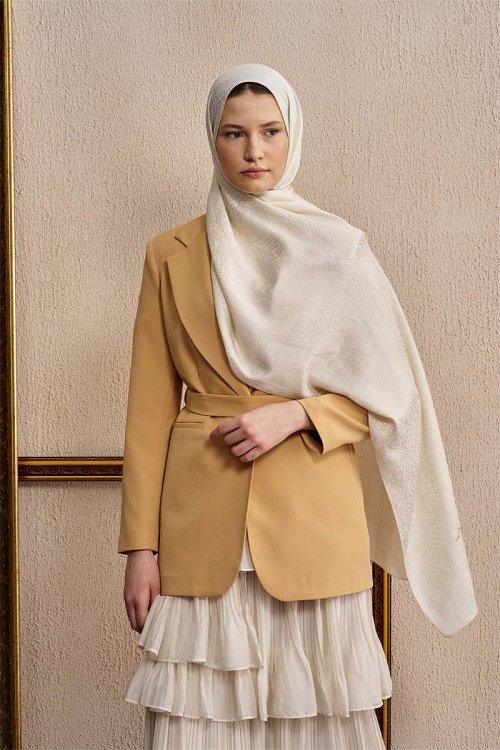 Double-Sided Ethnic Pattern Shawl - Off-White