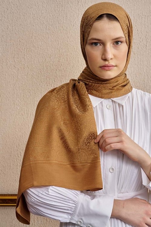Double-Sided Ethnic Pattern Shawl - Camel