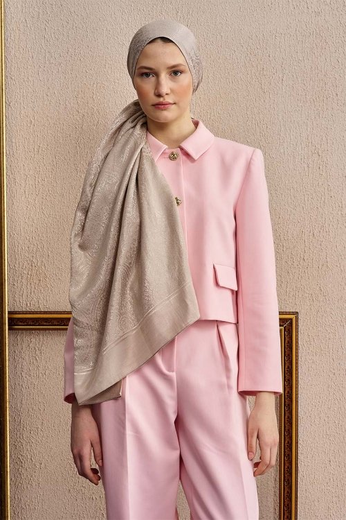 Double-Sided Ethnic Pattern Shawl - Beige