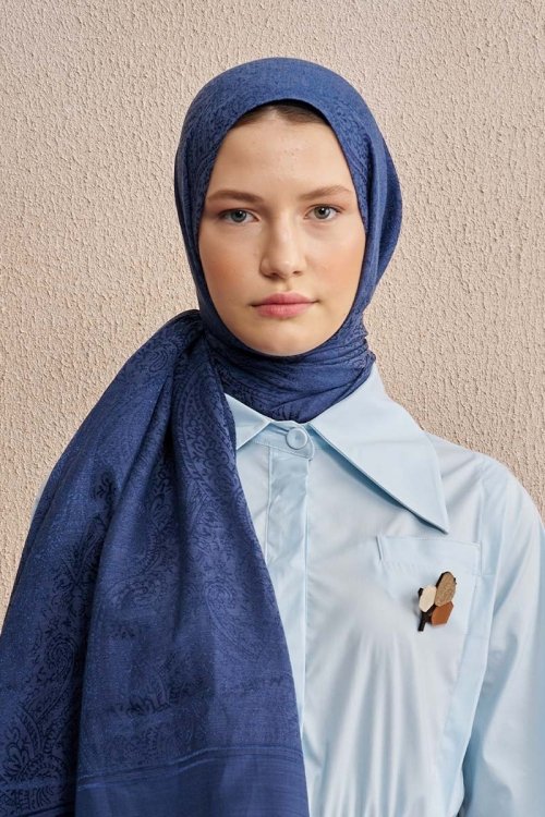 Double-Sided Ethnic Pattern Shawl - Navy Blue