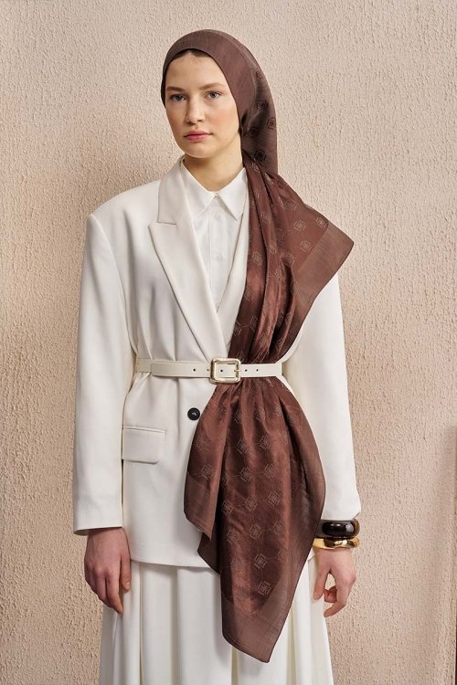 Double-Sided Logo Pattern Shawl - Brown