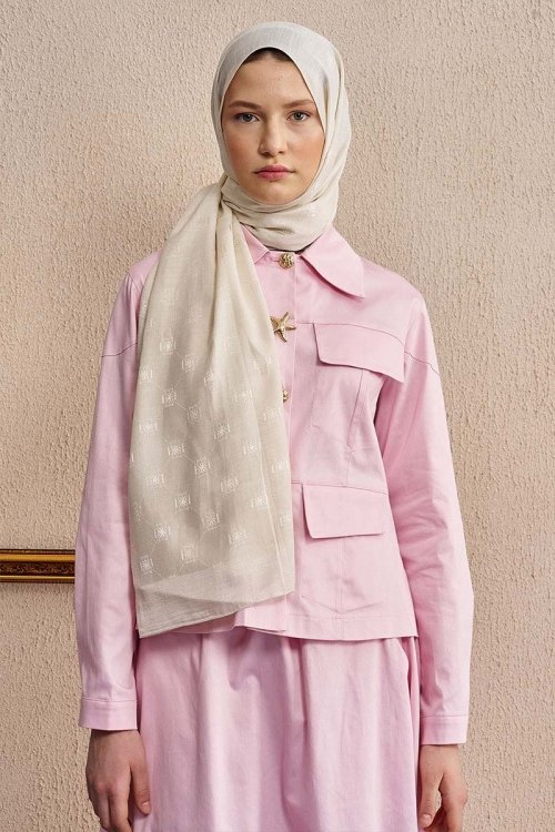 Double-Sided Logo Pattern Shawl - Off-White