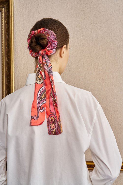 Scarf Detail Patterned Hair Clip - Orange