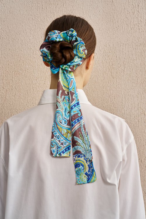 Scarf Detail Patterned Hair Clip - Blue