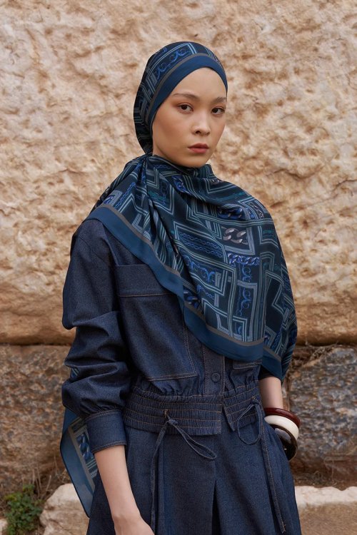 Sunrise Geometrik Desen Şal - Lacivert