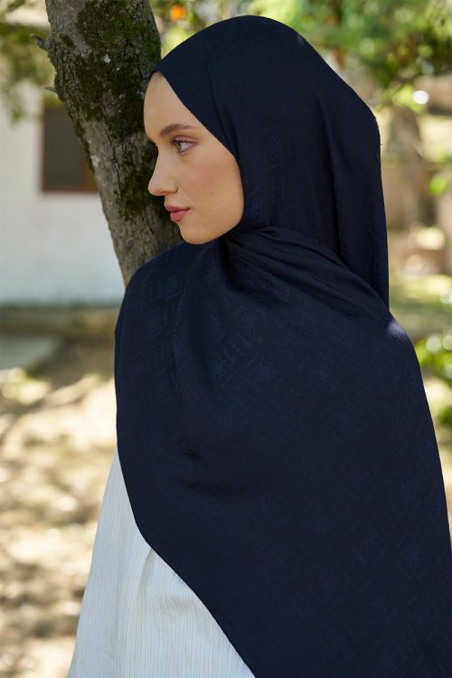 Naia Cotton Logo Pattern Shawl - Navy Blue