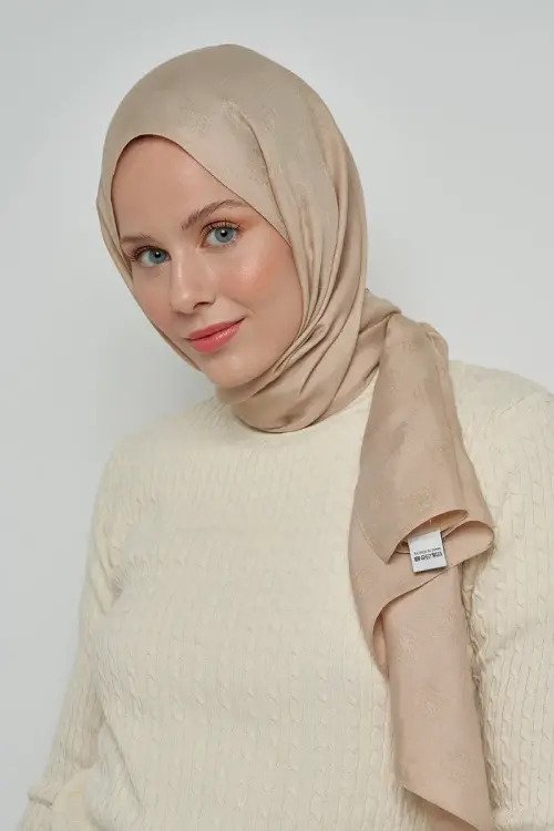 Jakar Pamuk Şal Monogram Desen - Bej