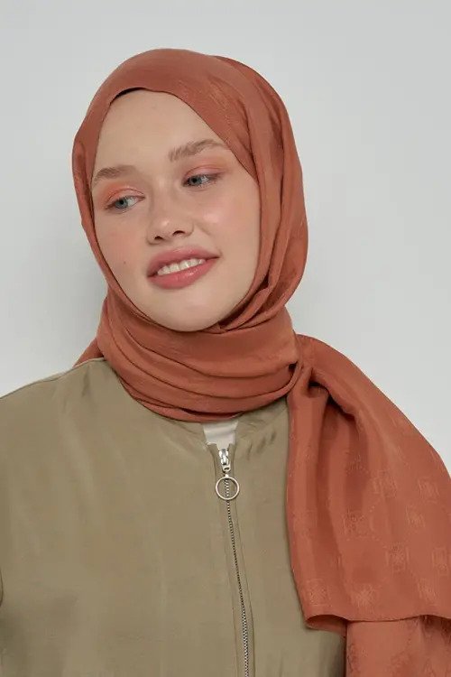 Jakar Pamuk Şal Monogram Desen - Kahverengi