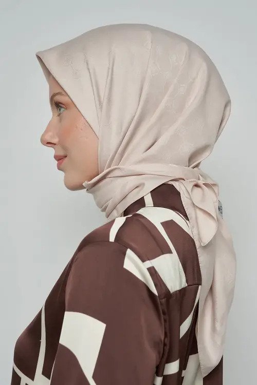 Pamuklu Eşarp Monogram Desen - Taş