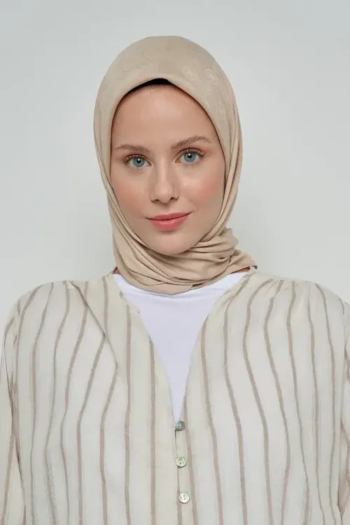 Pamuklu Eşarp Monogram Desen - Bej