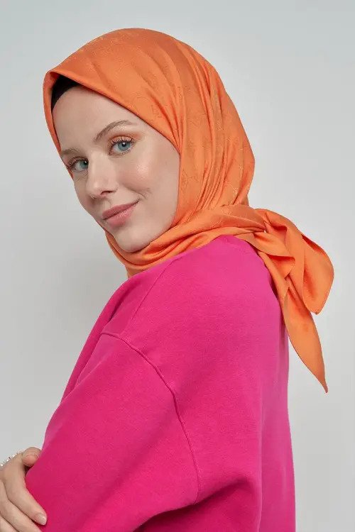 Cotton Scarf with Monogram Pattern - Peach