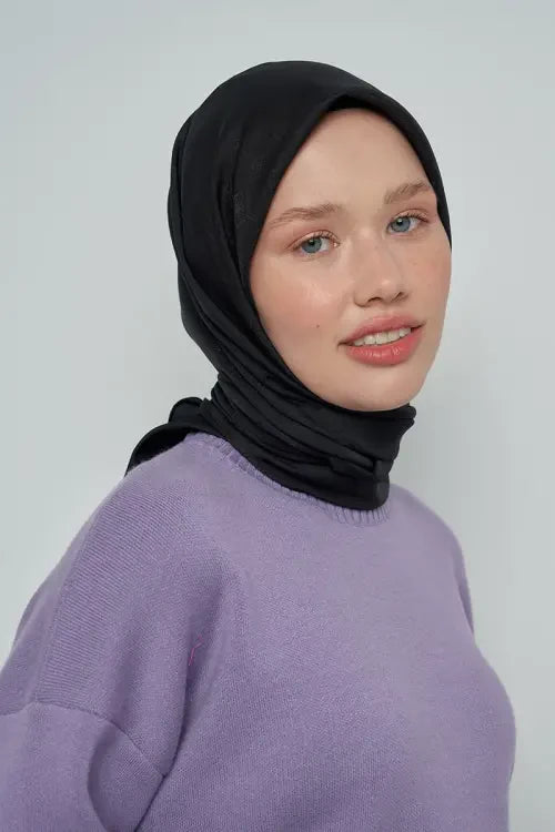 Pamuklu Eşarp Monogram Desen - Siyah