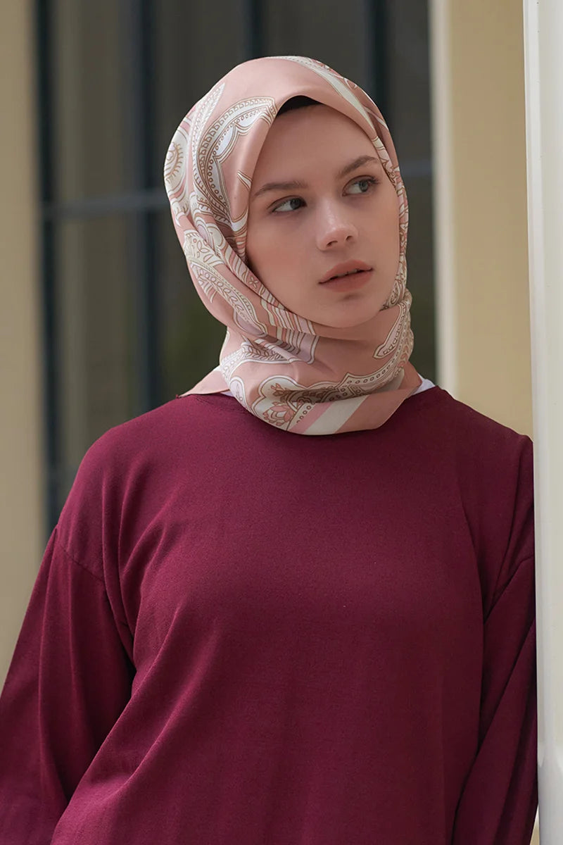 Motif Desen Modal Eşarp - Bej