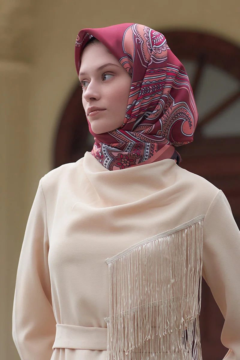 Motif Desen Modal Eşarp - Bordo