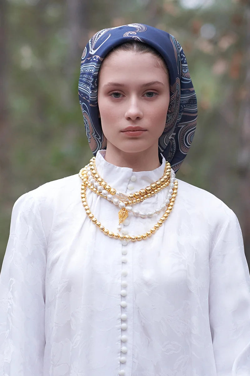 Motif Desen Modal Eşarp - Lacivert