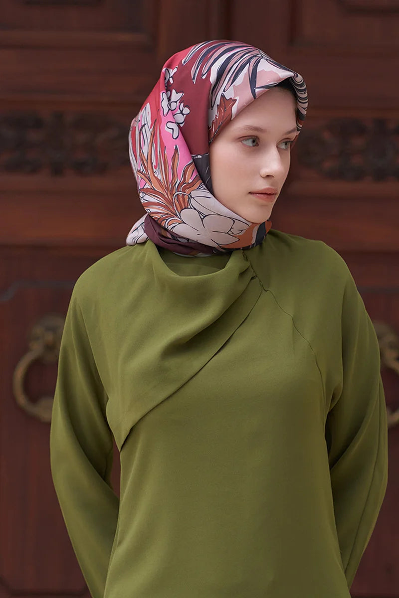 Tuval Desen Modal Eşarp - Bordo