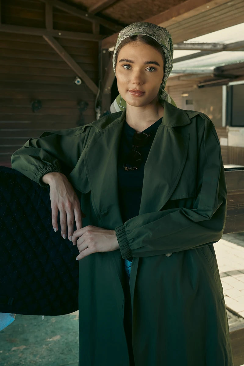 Desenli Modal Eşarp Analog - Yeşil