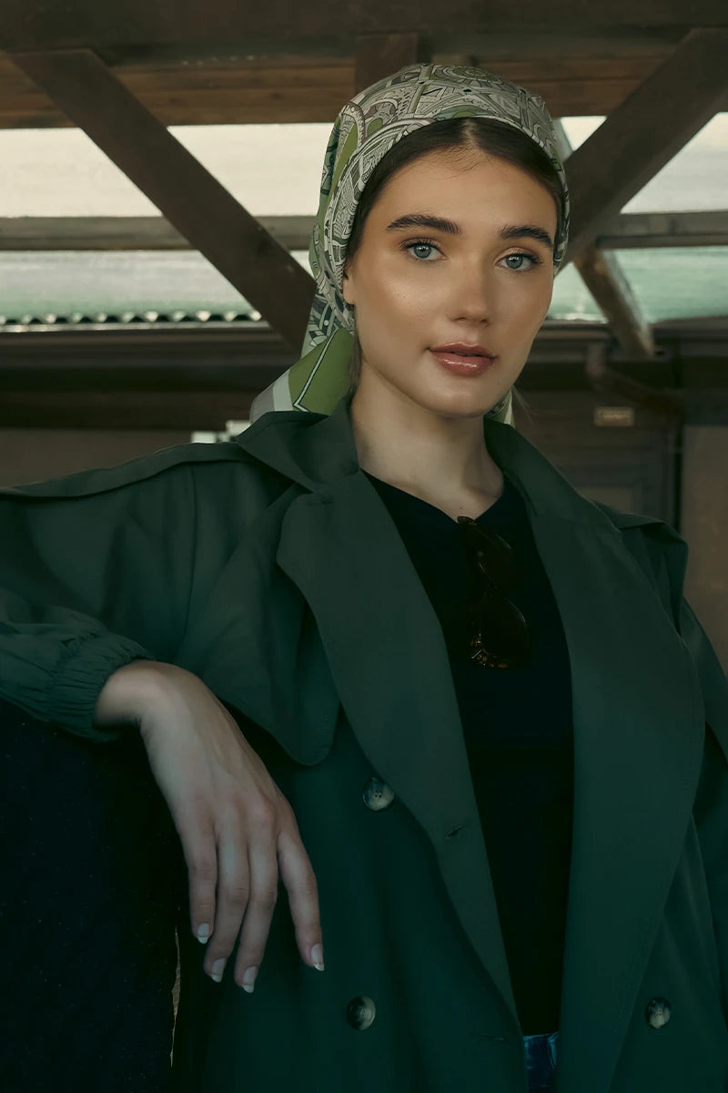 Desenli Modal Eşarp Analog - Yeşil