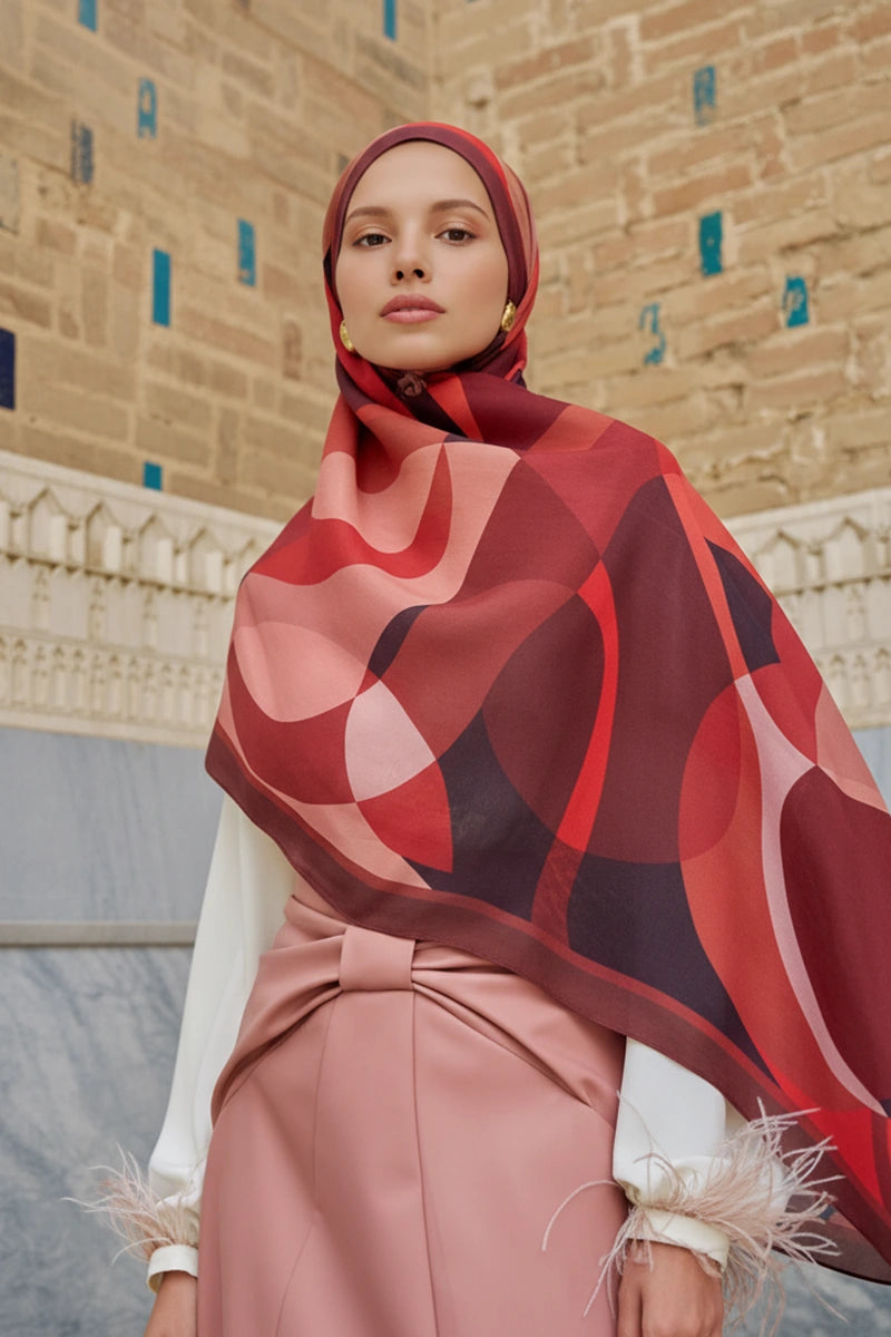 Ashen Floş Viskon Şal - Bordo