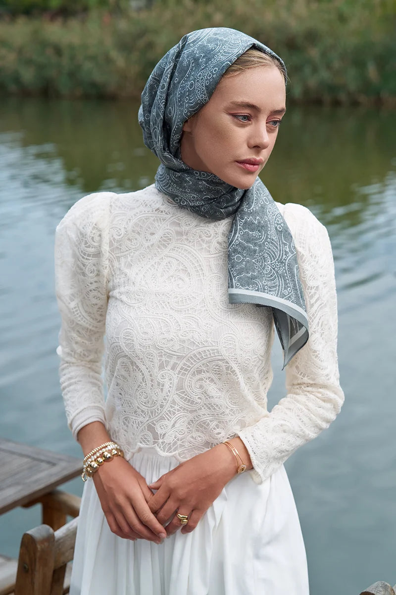 Astra Pattern Cotton Silk Shawl - Smoke Grey