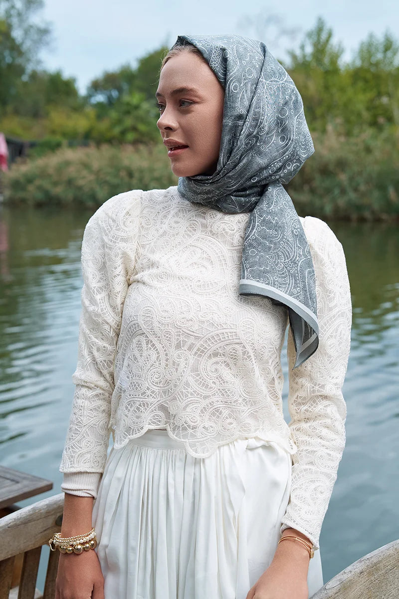 Astra Pattern Cotton Silk Shawl - Smoke Grey