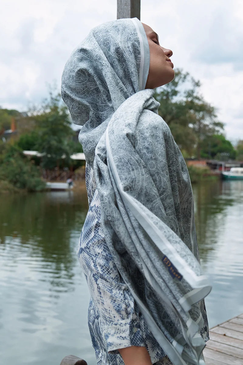 Astra Pattern Cotton Silk Shawl - Grey