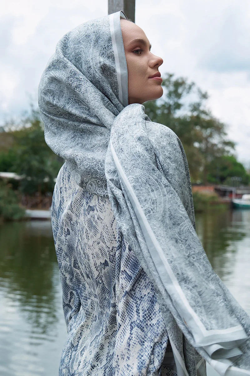 Astra Pattern Cotton Silk Shawl - Grey