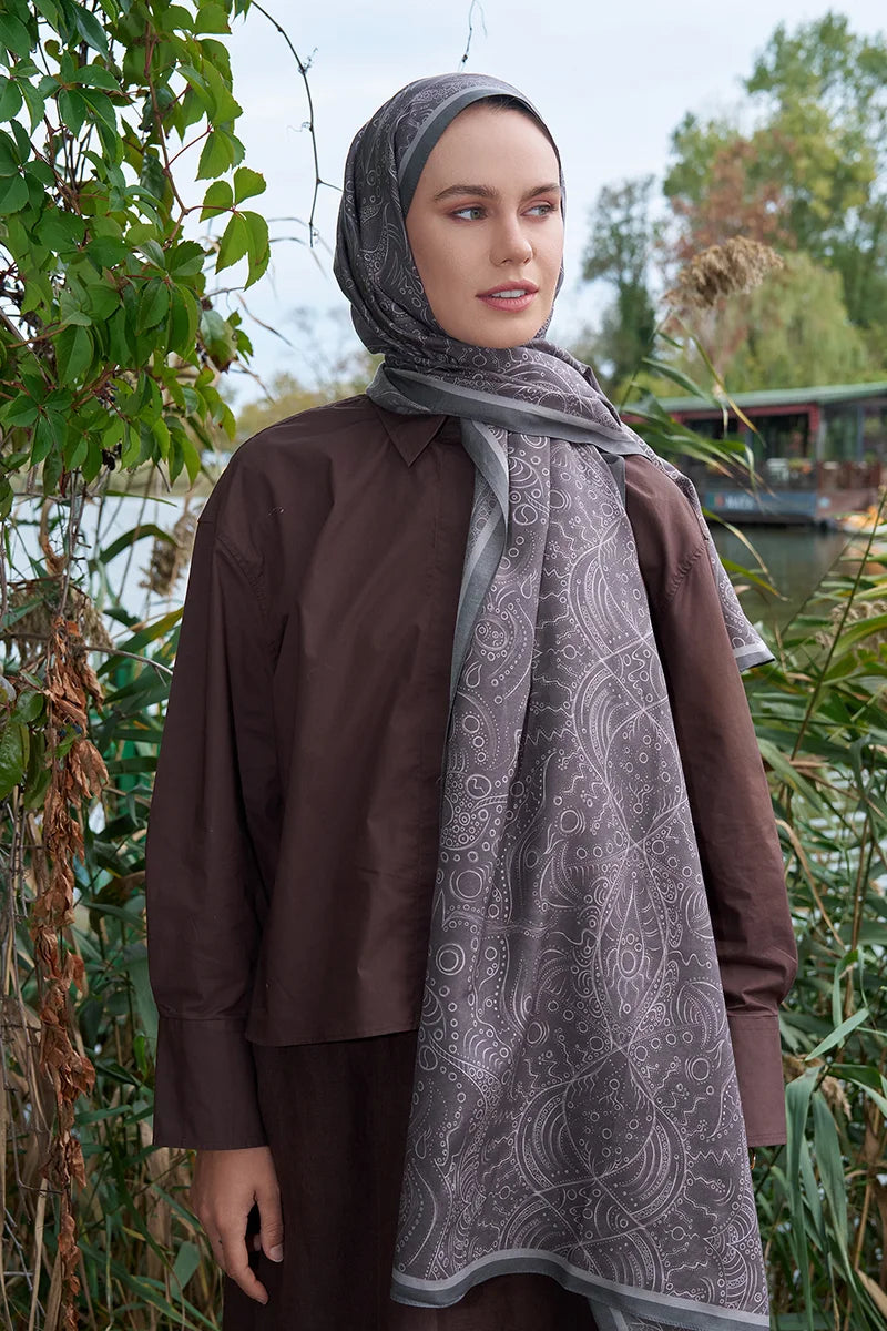Astra Pattern Cotton Silk Shawl - Sand