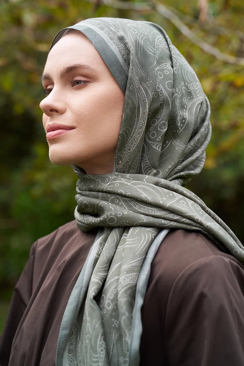 Astra Pattern Cotton Silk Shawl - Dark Green