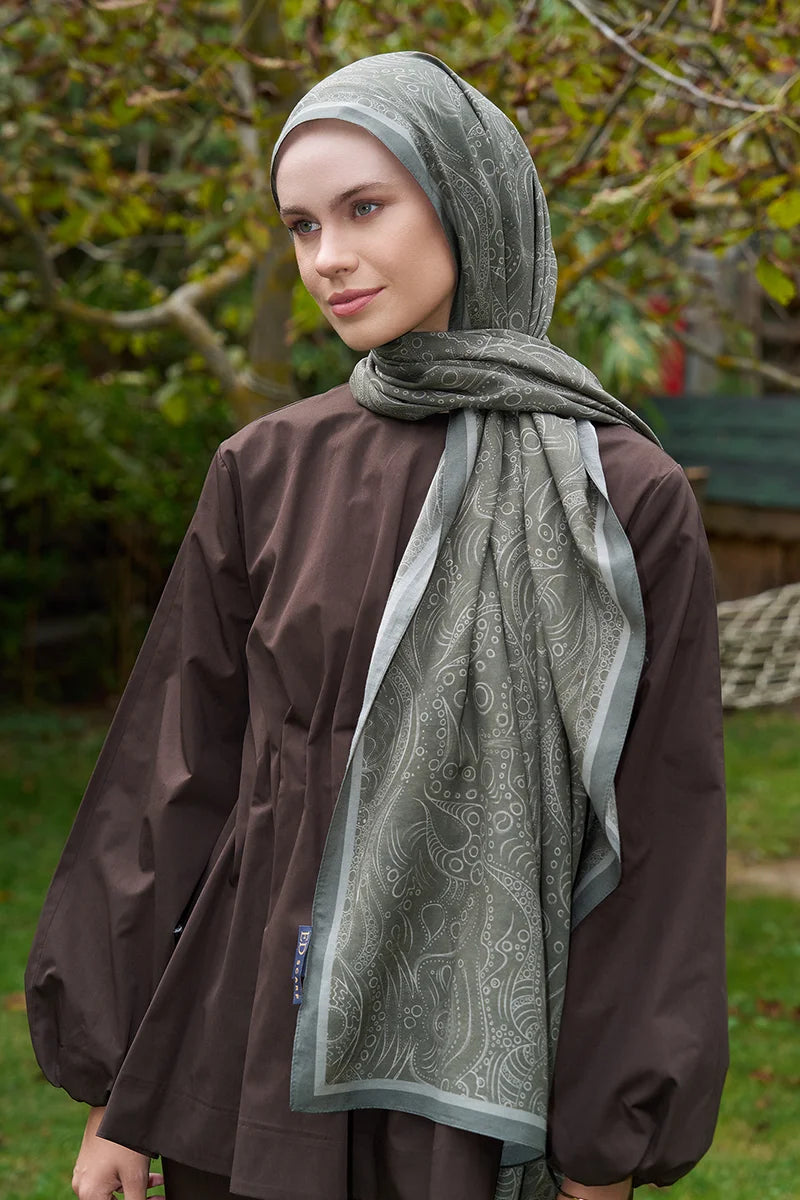 Astra Pattern Cotton Silk Shawl - Dark Green