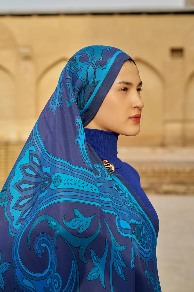 Bramble Floş Viskon Şal - Gece Mavisi