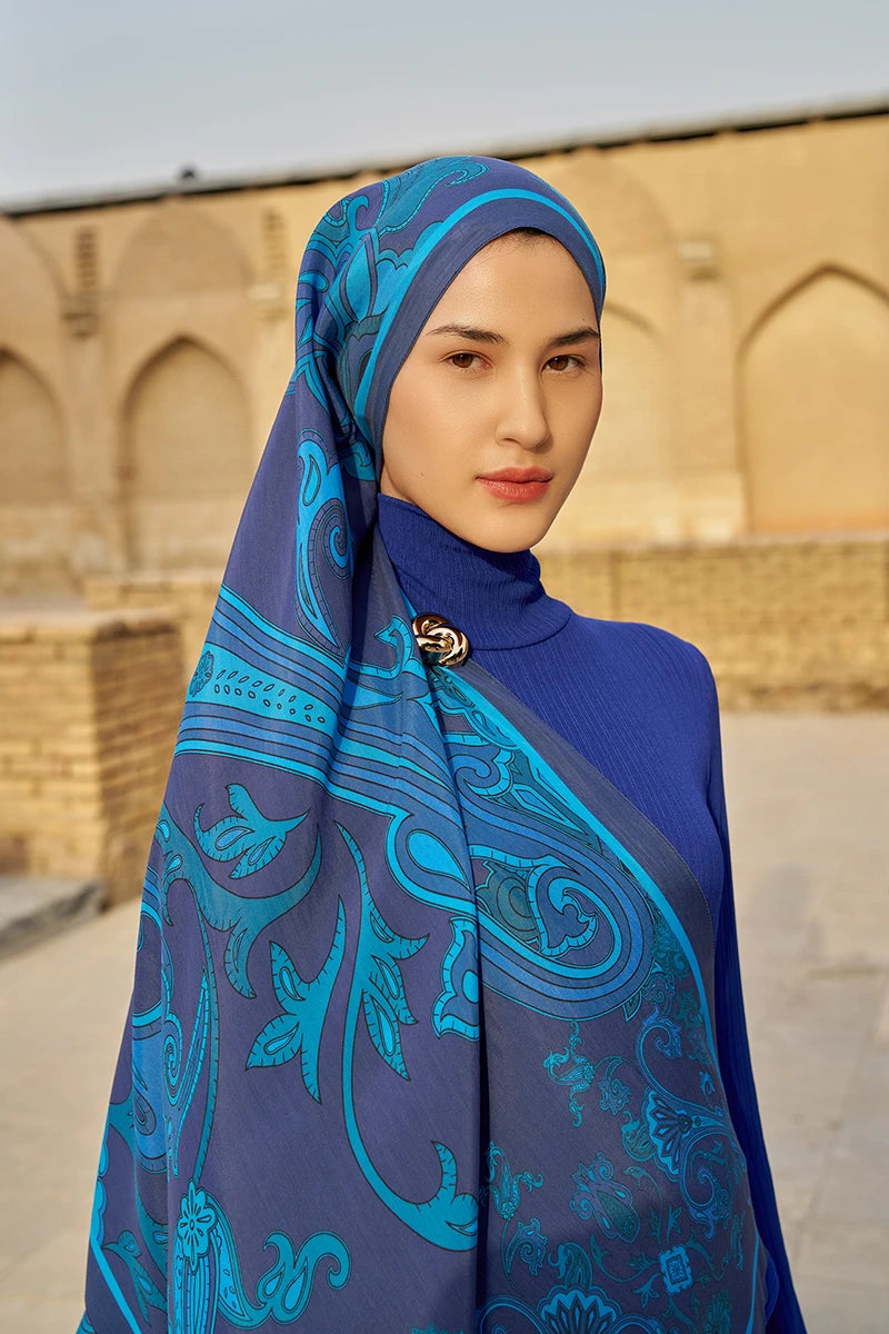 Bramble Floş Viskon Şal - Gece Mavisi