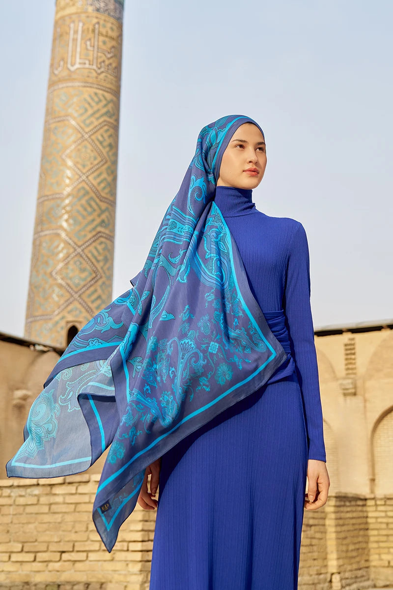 Bramble Floş Viskon Şal - Gece Mavisi