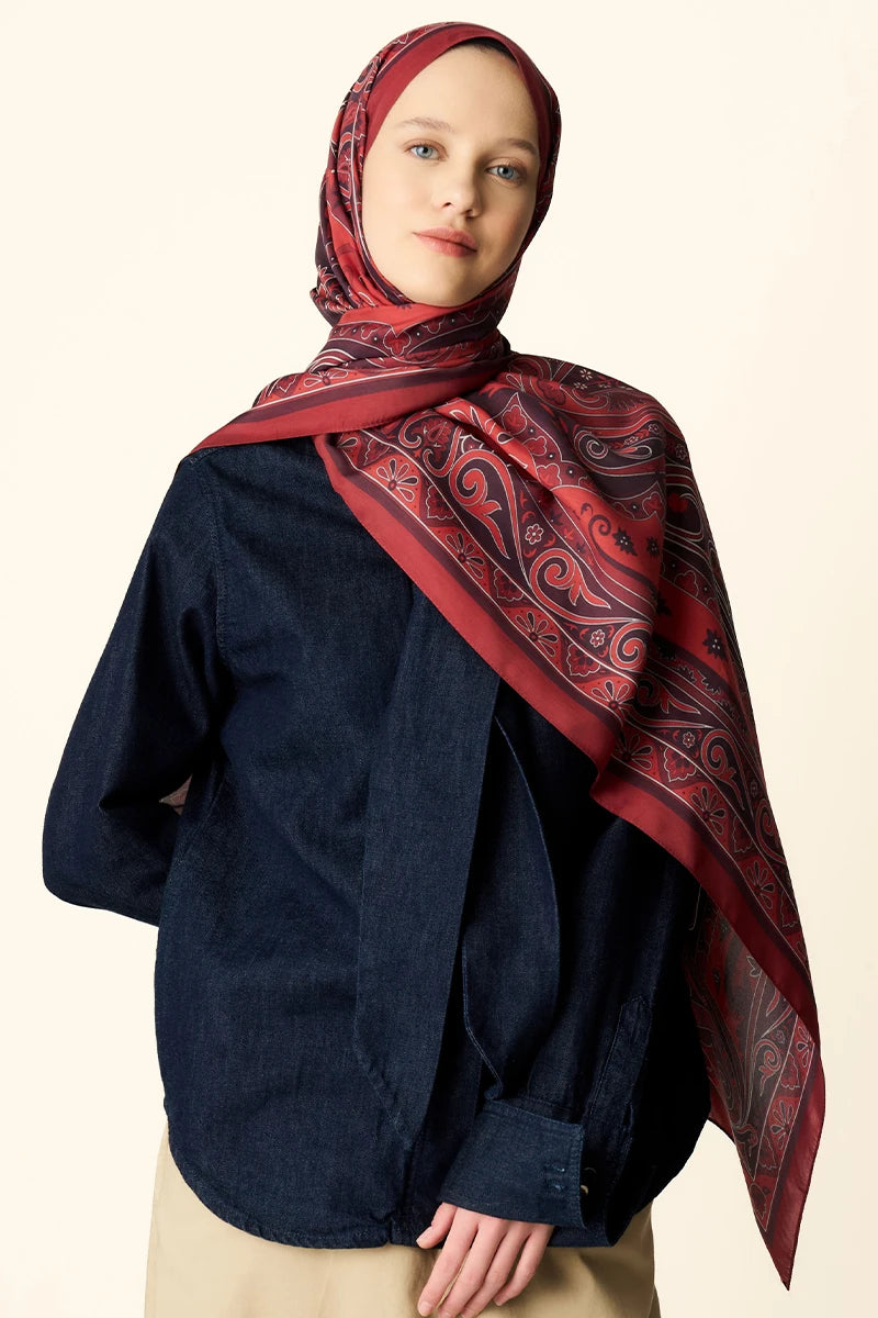 Bright Floş Viskon Şal - Bordo