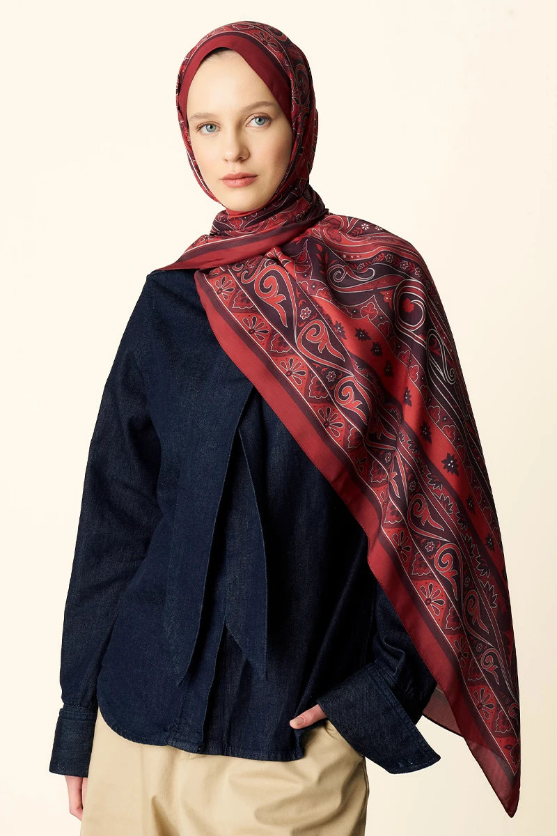 Bright Floş Viskon Şal - Bordo