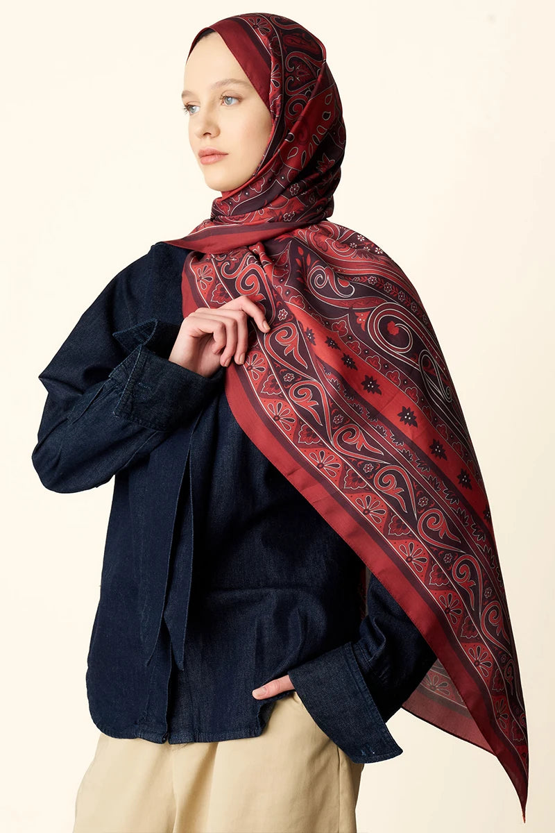 Bright Floş Viskon Şal - Bordo