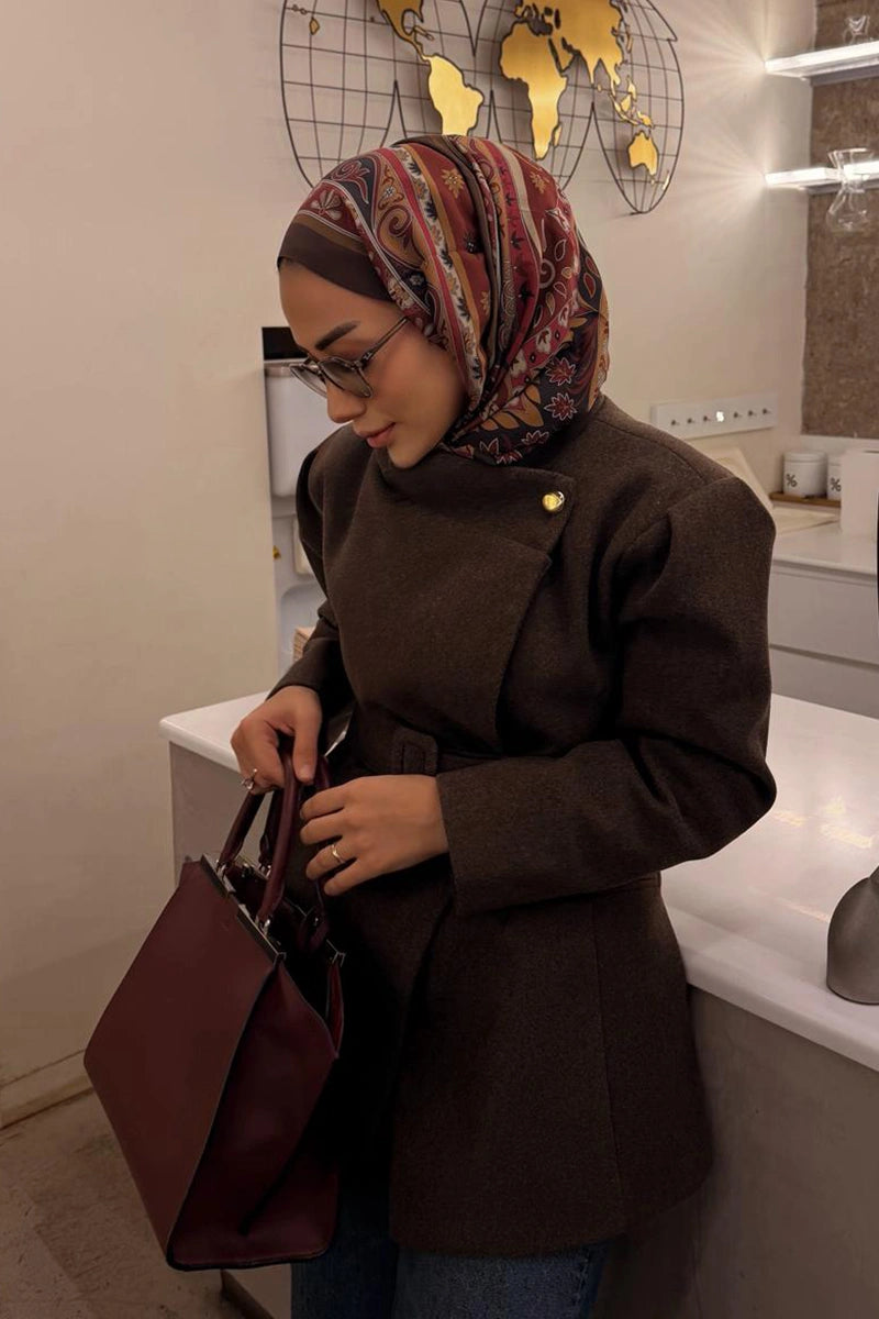 Bright Floş Viskon Şal - Kahverengi