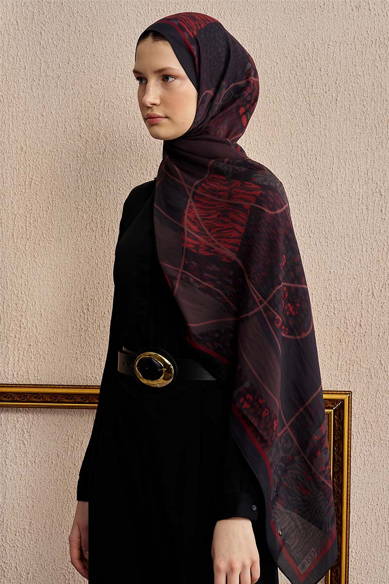Celebrity Sable Şal - Bordo / Siyah
