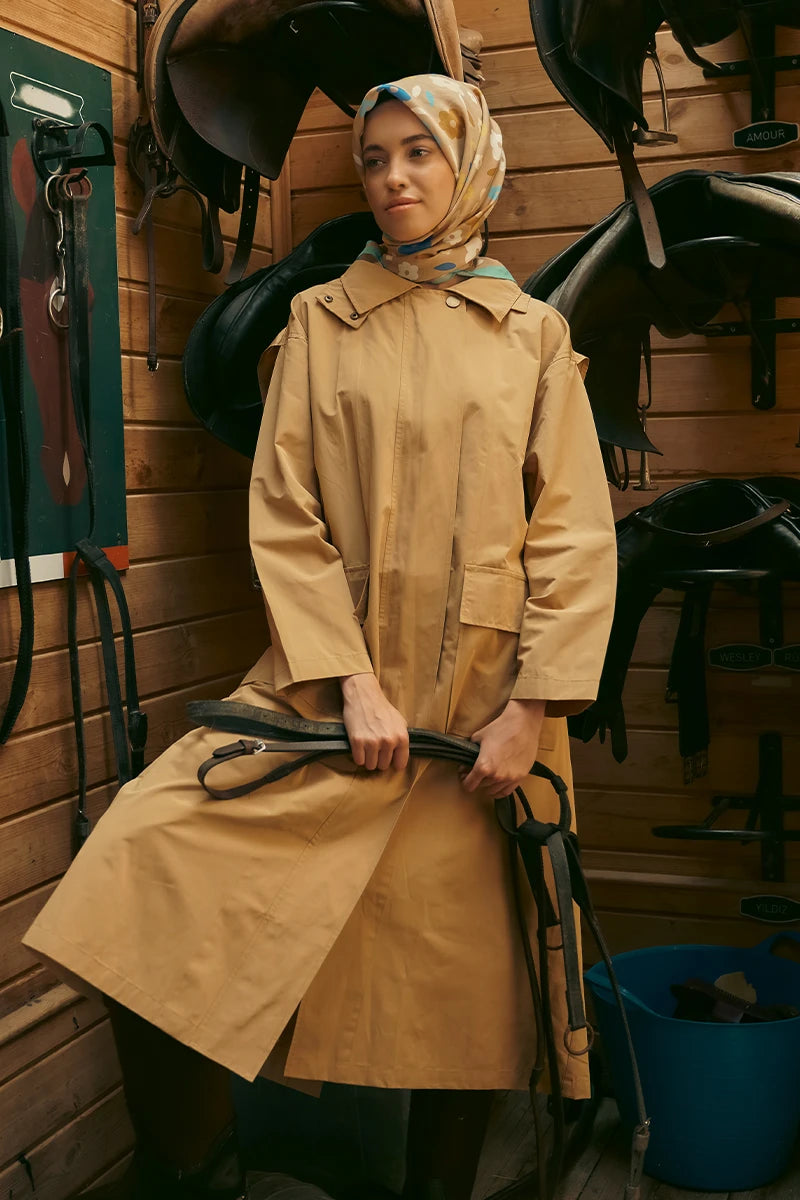 Desenli Modal Eşarp Çiçek - Vizon