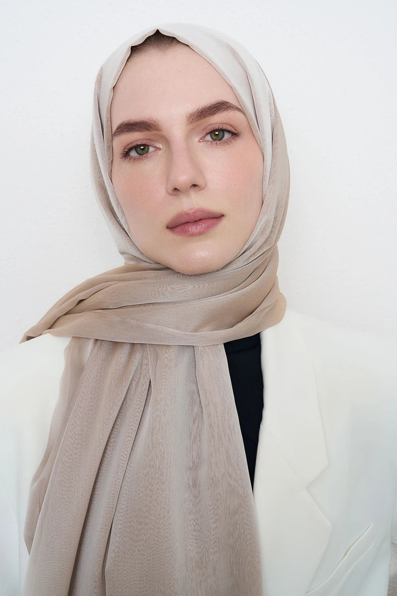 Çift Kat Janjan Şal - Koyu Bej