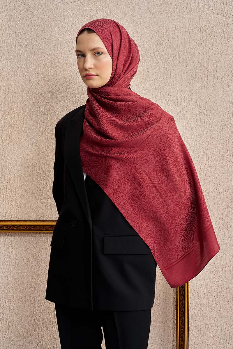 Double-Sided Ethnic Pattern Shawl - Burgundy