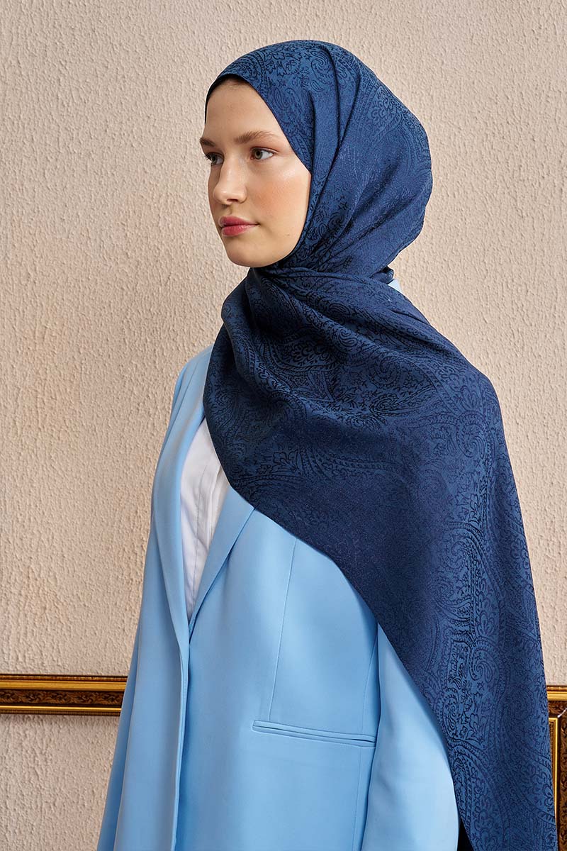 Double-Sided Ethnic Pattern Shawl - Navy Blue