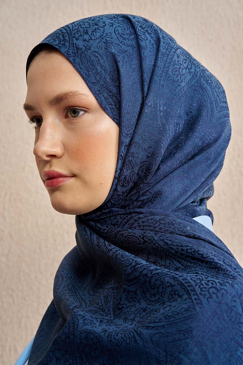 Double-Sided Ethnic Pattern Shawl - Navy Blue