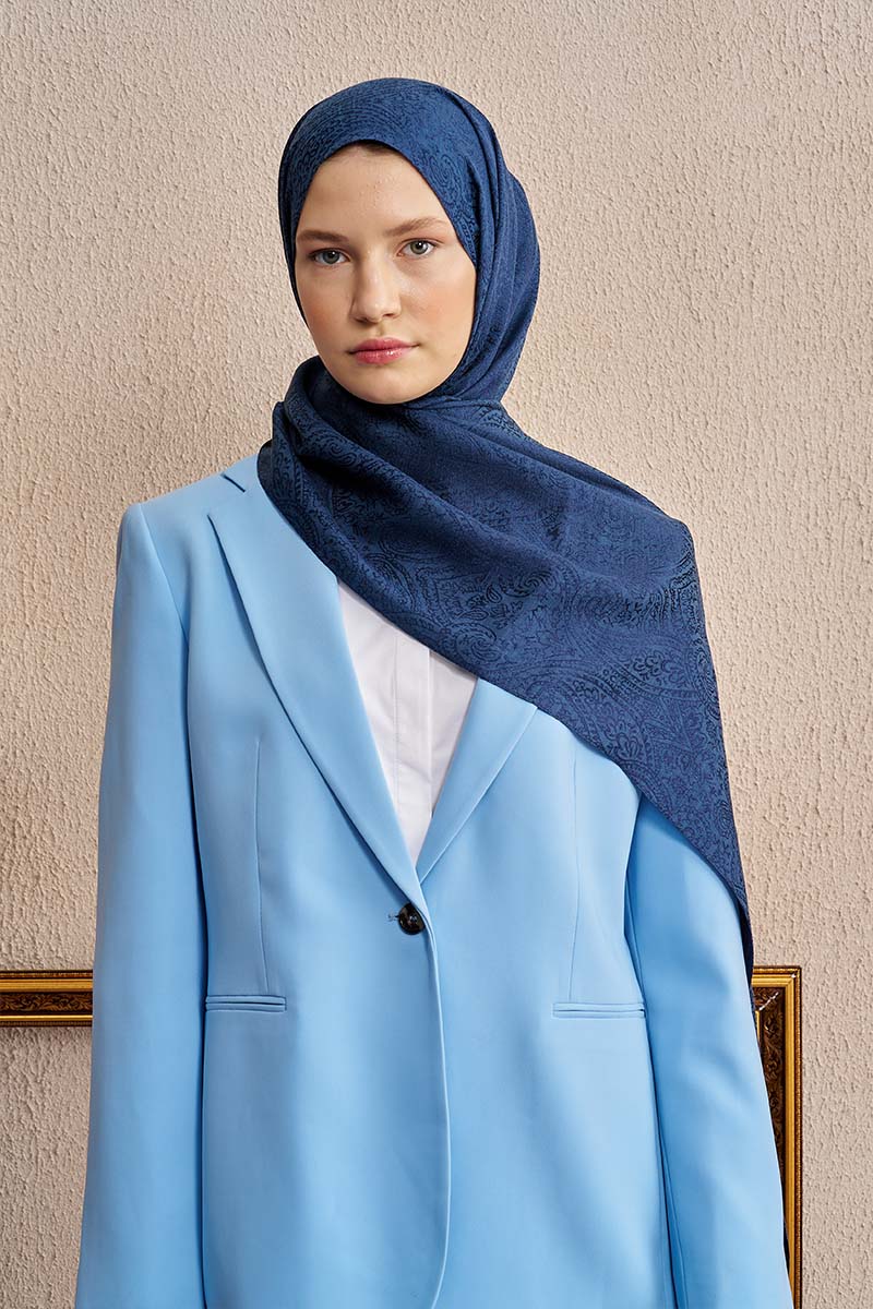 Double-Sided Ethnic Pattern Shawl - Navy Blue